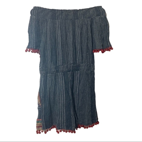 THML Anthropologie Blue Pom Pom Romper W/Embroidery & Pockets - Picture 7 of 8